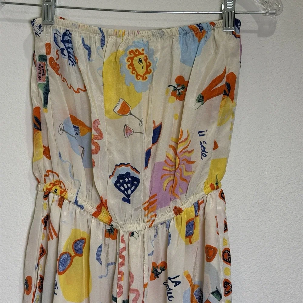 Women's M Strapless Pant Jumpsuit Graphic Italian Riviera Sun Motif Multicolor - Picture 4 of 12